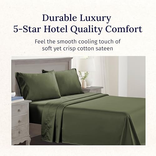 California Design Den California King Sheets Deep Pockets Set - Luxury 600 Thread Count 100% Cotton Sateen, California King Sheet Set, Hotel-Quality Bedding - Olive Green