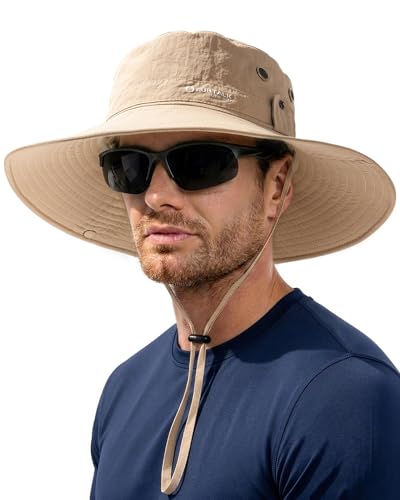FURTALK Sun Hats for Men Fishing Hat UPF 80+ Foldable Wide Brim Outdoor Hiking Beach Summer Hats Khaki
