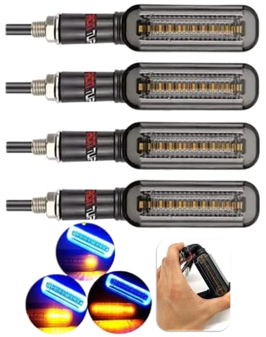 ELTRON TURBO ELTHVCJ512 Imported Flexible Original Running Style Blinker Bright YELLOW & BLUE LED Indicators Waterproof Universal For All Bike Models Motorcycle Turn Signal Lights (Pack of 4)