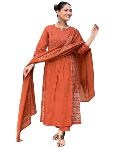 Image of ANNI Designer Women's Rayon Viscose Anarkali Printed Kurta with Pant & Dupatta