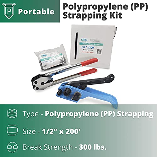 Idl Packaging Premium Industrial Grade 1/2" X 200' Poly (Pp) Strapping Kit, 300 Lbs Break Strength - Packaging Poly Strapping Solution - Reusable Banding Kit - 100 Uses Before Restocking #TOP1