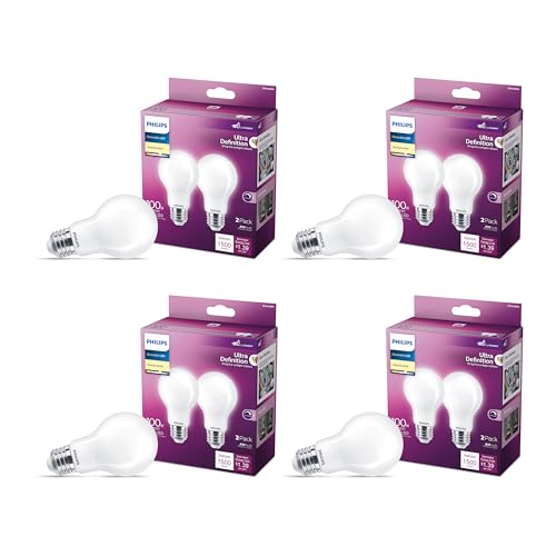Image of PHILIPS LED A19 Ultra Definition Frosted Dimmable LED Light Bulbs 8-Pack - Flicker-Free 100w Light with EyeComfort Technology - Daylight 3500K Lightbulb - 1500 Lumen - E26 Base