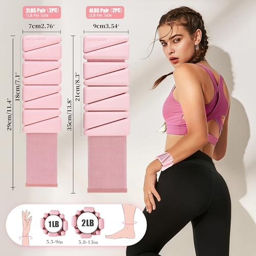Image of BECOJADDE Ankle Weights for Women Wrist Weights Set of 2 (1 lb /2 lb Each) Adjustable Arm Leg Weight for Womens Men Suitable for Walking Swimming Running Pilates Yoga Gym