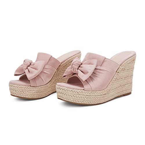 Image of PiePieBuy Womens Platform Espadrilles Slip On Wedge Sandals Bow Tie Open Toe Slides Shoes