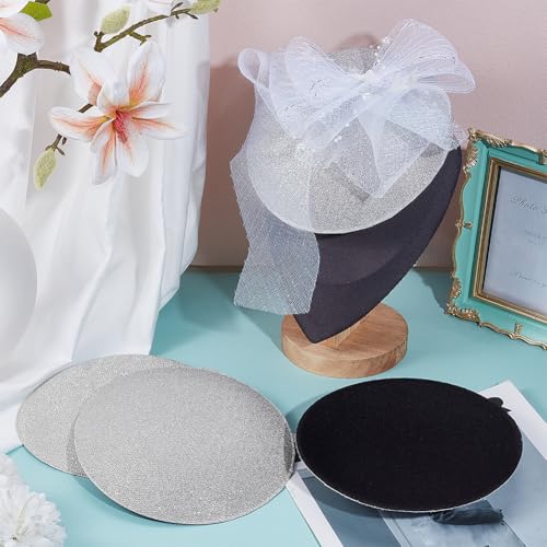 BENECREAT 4Pcs Silver White Round Fascinator Hat Base, 6.7inch EVA Cloth Millinery Base, Sinamay Base for Wedding Party Hat Craft Making, 1inch Thick
