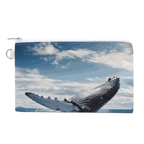 Whale Above Sea Water in The Ocean Canvas Wallet, Large Capacity Handbag Long Wallet Bi-Fold Wallet Change Purse Rfid Blocking Credit Card Holder Wallet for Women Men