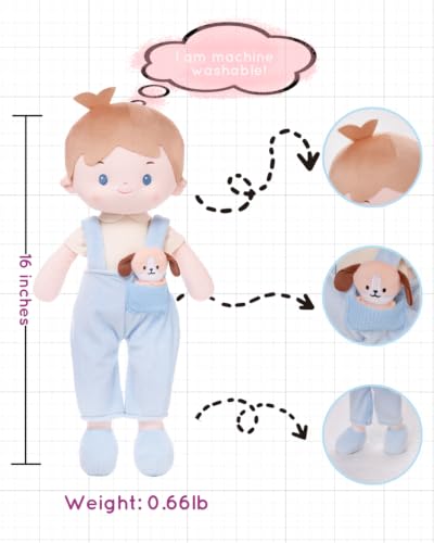 Image of LeyaDoll Personalized Soft Baby Doll 16'',Rag Doll for 1 Year Old Girl Gift