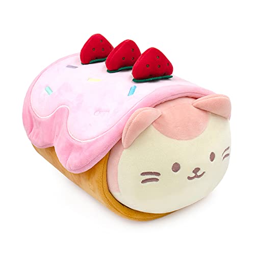 Anirollz Stuffed Animal Plush Toy - Official Roll Blanket Outfitz Doll |Soft, Squishy, Warm, Cute, Comfort, Safe| Strawberry Roll Cake Pillow with Kitty - Birthday Decorations Gift 12" Kittiroll -  Coosy
