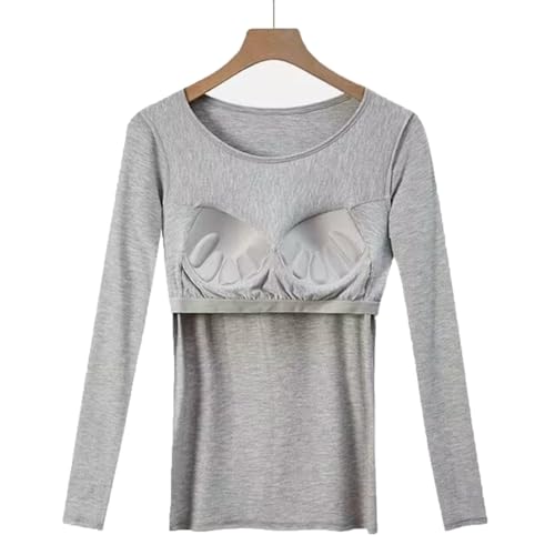 XWSM Ropa Interior Térmica Integrada con Sujetador Y Almohadilla For El Pecho For Mujer, Camisas De Manga Larga con Capa Base Cálida De Algodón, Pijama For Clima Frío (Color : Gray, Size : L/Large)