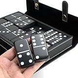 Bucher&Rossini Domino Set Double 6 - Classic 28 Pieces Double 6 in Brown Leather Case for Party Game
