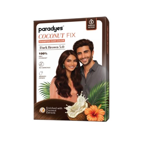 Image of Paradyes Coconut Fix Shampoo Hair Color Dark Brown 3.0, No Ammonia, Enriched with Coconut Extracts to Minimizes Dryness, 5 - Minute Grey Coverage, Pack of 4