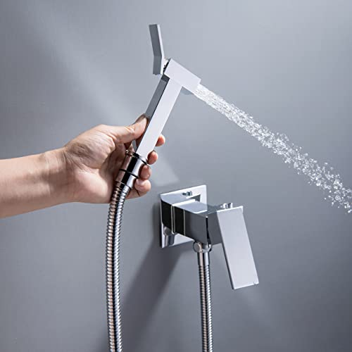 Wussh Concealed Muslim Square Hot and Cold Monobloc Bidet Shower Kit Set Brass Chrome Wall Mounted - Image 3