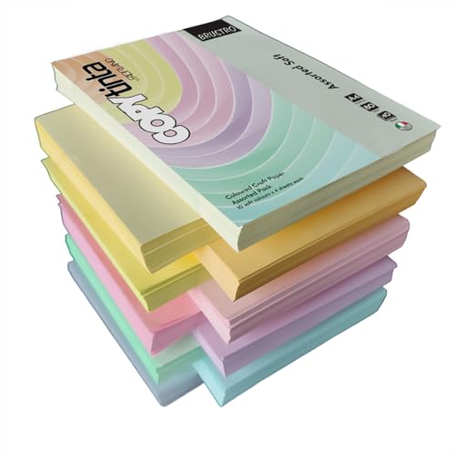 Image of BRUSTRO Copytinta Mixed Soft Colour Craft Paper | A4 Size, 80 GSM | Pack of 40 Sheets (10 colors X 4 Sheets) | Double Side Colored, Ideal for Origami, Scrapbooking, Making Card, DIY Art & Craft.