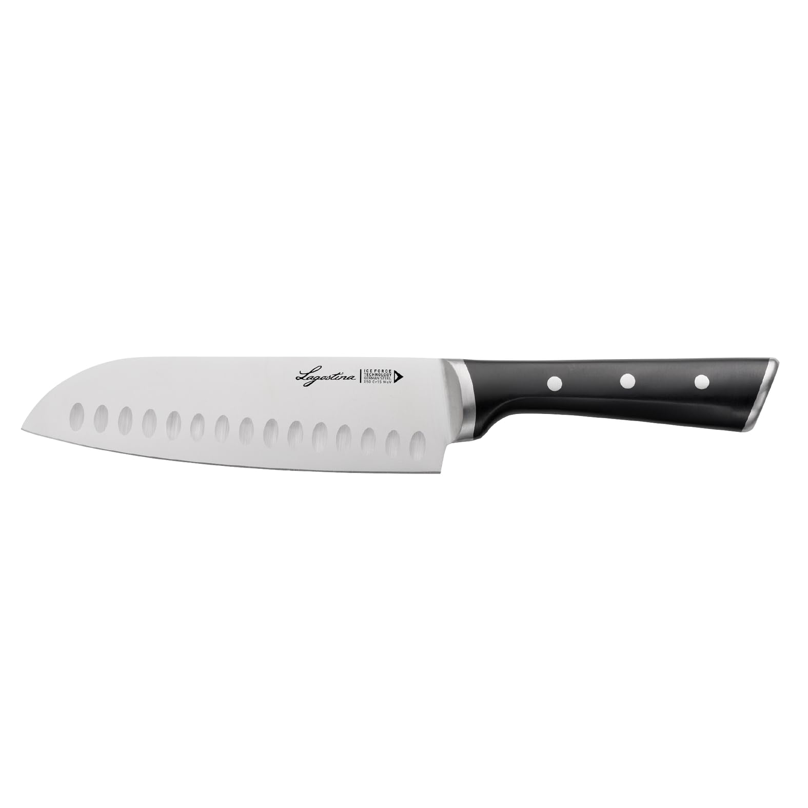 Lagostina Iceforce, Coltello Santoku 18 cm in Accaio Inox con Lama Raffreddata, Coltello da Cucina Ideale per Tagliare il Pesce, Resistente alla Corrosione