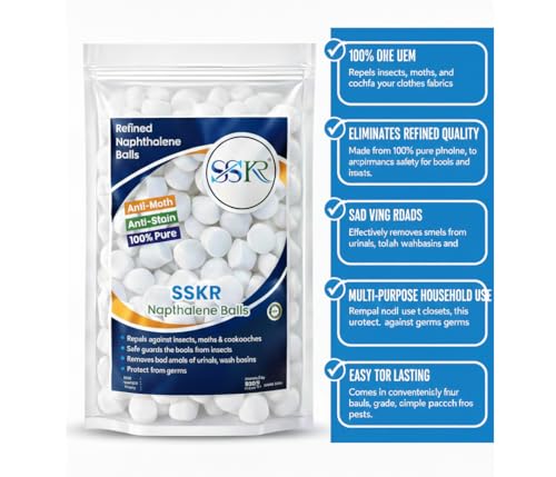 Image of SSKR Refined Naphthalene Balls | Anti-Moth & Anti-Insect Protection | 100% Pure | Wardrobe, Cupboard, Toilet Odour Remover - Pack of 450 GMS