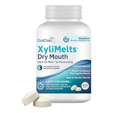 OraCoat XyliMelts Dry Mouth Relief Moisturizing Stick-On-Melts with Xylitol, 230 Count, Sensitive, Help Stimulates Saliva for Dry Mouth, Non-Acidic, Day & Night Use, Time Release for Up to 8-Hour Cover