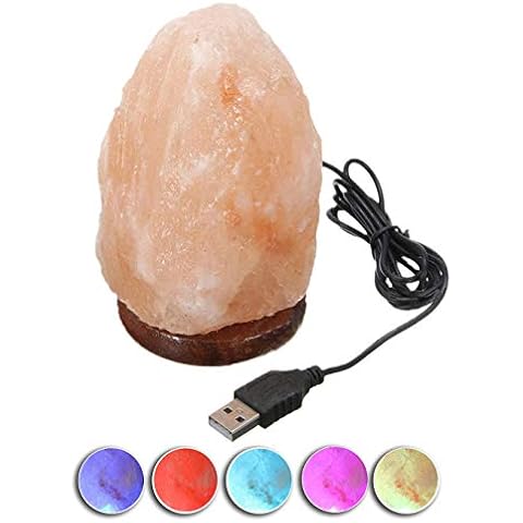 JIC Gem Natural USB Himalayan Salt Lamp Crystal Salt Rock Mini Hand Carved Lamp with Multi-Color LED Changing Bulb Cover