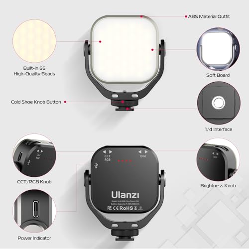 Image of ULANZI VL66 RGB Adjustable Rechargeable 2500-6500K - Mini Video Portable Light on Camera, 2000mAh CRI95+ Dimmable, Ultra Bright Photo and Video Lighting, LED Fill Lamp for DSLR Camcorder Action Camera