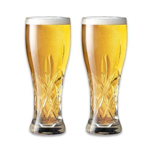 2 Stück Weizenbierglas [ Oktoberfest Biergläser-Set mit Gravur ], Kristallklar & Dickwandig & Langlebig - für Papa, Männer, Bars, Partys und Camping(A-500ML)