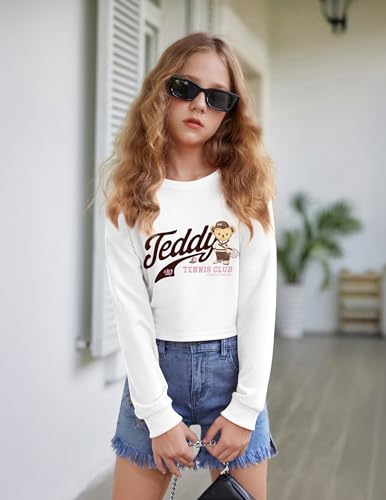 Image of Arshiner Girls Crop Tops Kids Long Sleeve Pullover Sweatshirts Girls Cropped Crewneck Sweatshirt for Teen Girl