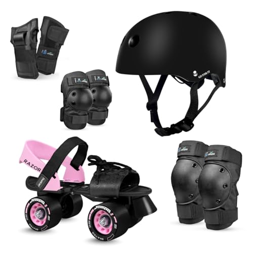 Image of JASPO Razor Adjustable Roller Skates | Unique Ankle Support | 61mm PU Wheels | Anti-Skid Surface | Lightweight | Quad Skates for Kids & Adults (Size 25-31 cm, Age 8+)