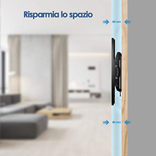SIMBR Staffa TV a Parete Supporto a Muro per 26 a 75 Pollici LCD LED Plasma TV Super-forza Capacità di carico Max 60KG, Inclinazione Libero ±15 °, Max VESA 600x400mm e Livella Magnetica a Bolla