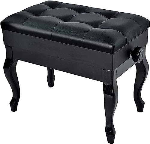 SXSHEYS Taburete de Piano para Banquete Familiar, tocador, Banco Ajustable, Patas Curvas, Madera Maciza, con Compartimento de Almacenamiento, Asiento de Cuero sintético de Lujo, Color Negro