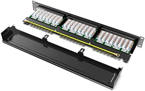 kwmobile 24 Port Cat6 Patch Panel - 19 Inch Cat 6 Network Patch Panel Mountable Rack RJ45 Ethernet Hub with Cable Management Bar and Accessories