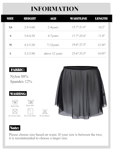 Gorchnc OJL-F7-3 Pull On Ballet Skirt For Women Adult Girls Toddler Dance Skirt Mesh Ballerina Skirt Stretchy Ballet Dance Skirt Black thumb #5