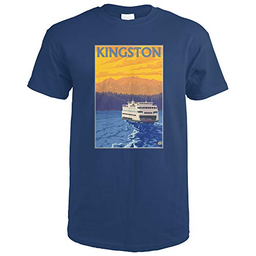 Ferry and Mountains, Kingston, WA 25081 (Navy Blue T-Shirt X-Large)