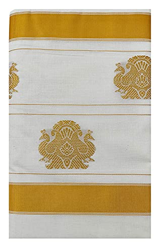Image of Women's Kerala Traditional Cotton Kasavu Saree with Running Blouse | Sari for Weddings, Festivals, Temple Visits, Onam Vishu & Regular Wear