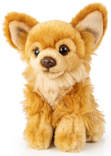 Uni-Toys - Chihuahua braun, mit Prinzessinentasche - 18 cm (Länge) - Plüsch-Hund - Plüschtier, Kuscheltier