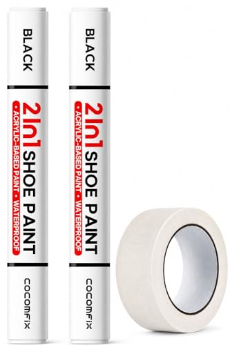 cocomfix 2-in-1 Black Shoe Paint, 2-Pack Acrylic Shoe Paint Marker for DIY Midsole Recoloring & Instant Scuff Fix, Permanent Sneaker Dye Pen for Leather, Suede,...