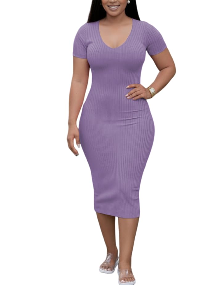 Image of TOPSRANI Women Sexy Midi Dress Bodycon Casual Sleeveless Basic Ruched Tank Summer Club Party Dresses