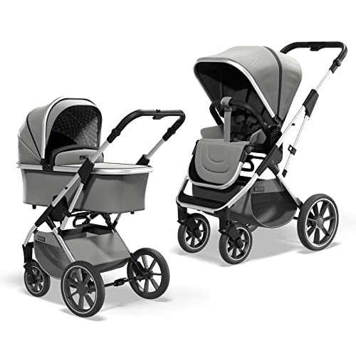 MOON 2in1 Kombikinderwagen ROCCA BASIC, shadow, mit Wanne und Sportwagen Sitz, bis 22kg, faltbar mit Sportsitz, mit XXL Sonnendach und UV-Schutz 50+