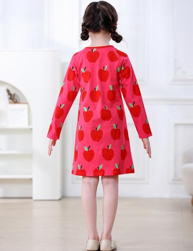 Image of Hongshilian Toddler Girls Longsleeve Dress Cotton Jersey Casual Dresses Cartoon Applique
