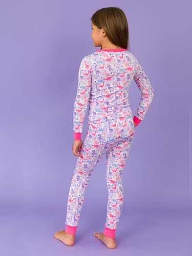 RuffleButts SoftSnooze Viscose from Bamboo Girls Ruffle Long Sleeve Pajama Set - Sweetie-saurus Kids, 5/64