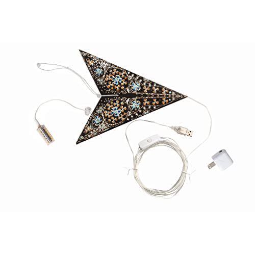Image of Artschatz Cathedral Paper Lantern Star Light - 5 Point O 15 inch - Black /Turquoise with Blue /Orange Tissue Inlay