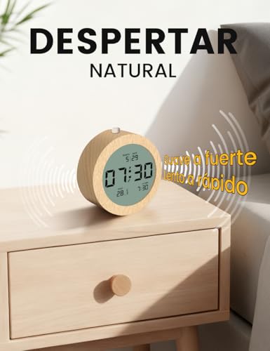 Miniatura 5 de Aboveclock Despertador Digital, Despertador De Madera Con Pantalla Lcd Que Muestra Temperatura Y Fecha, Función Snooze, Retroiluminación, Funciona Con 3 Pilas Aaa Pilas No Incluidas