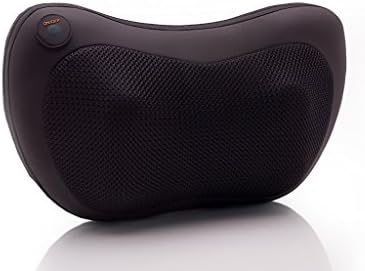 Qualitus Shiatsu Deep Kneading Massage Pillow with Heat, Dual Rollers and 4 Nodes for Neck, Back, Lumbar - Adjustable Elastic Band for Car, Desk, Home Use - Comes with 12V Dual USB and Wall Charger