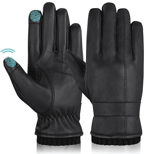 Guantes de cuero genuino para hombre elegantes con forro polar XL