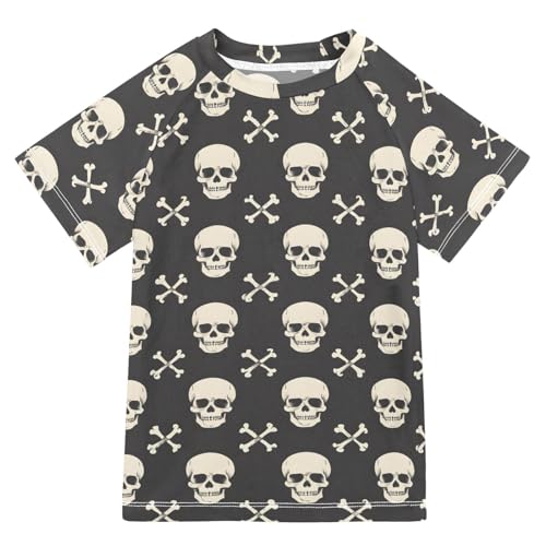 Boys Rash Guard Short Sleeve Swim Shirts for Boys Skull Crossbones Sun Protection 7-8T
