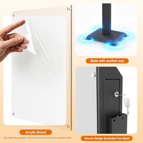 Image of Suggestion Box with Stand,Black Donation Boxes for Fundraising,Heavy Duty Metal Floor Standing Ballot Box with Lock and Keys,Ideal for Voting, Donation and Church Election