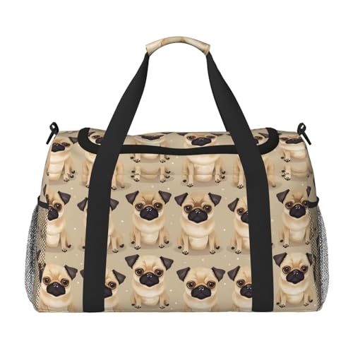 Cute Chihuahua Pug Pattern Print Foldable Carry On Tote Large Capacity Hand Carry Bag for Airplane Weekend Getaways