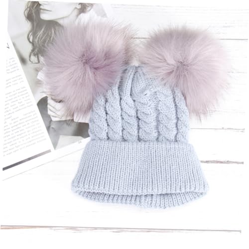 Boys and Girls Twisted Knit Hat Double Hairballs Adorable Beanie for Warmth and Style Grey3