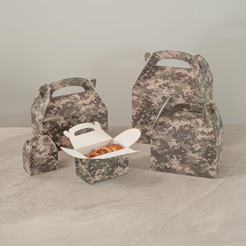 Restaurantware RWA1219BRG-25 Bio Tek 6 X 3.5 X 3.5 Inch Gable Boxes For Party Favors, 25 Attractive Gift Boxes - Camouflage Print, With Built-In Handle, Paper Barn Boxes thumb #10