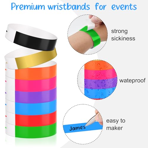 Bouiexye 400 Stück Eintrittsbänder Party Armbänder Einlassbänder für Events Armband Kinder Telefonnummer für Partys（Mehrfarbig）