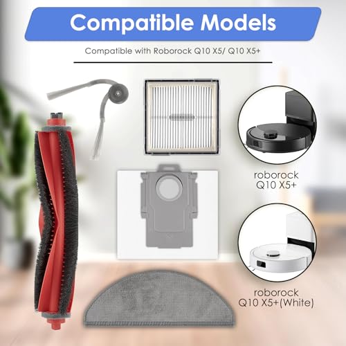 Image of (14 Pack) Q10 X5+ Replacement Parts Compatible with Roborock Q10 X5+ Robot Vacuum Cleaner, 1 Roller Brush, 4 Side Brushes, 3 HEPA Filters, 3 Dust Bags, 3 Mop Pads, Accessories Kit