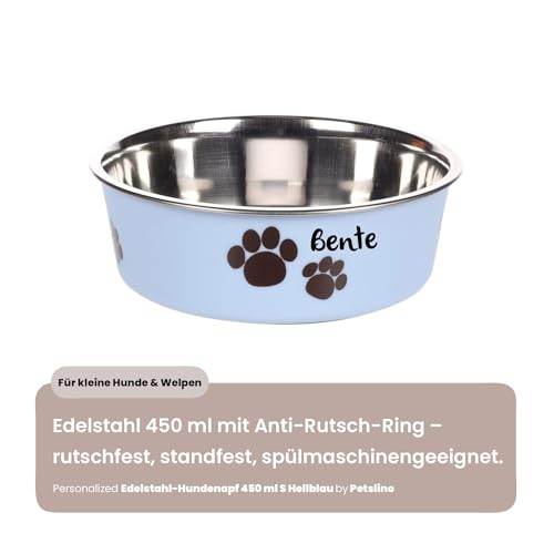 Hundenapf personalisiert aus Edelstahl S 450 ml Hellblau – rutschfest, leicht & hygienisch – Futter- & Wassernapf mit Namen für kleine Hunde & Katzen