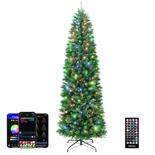Brightown Smart Pencil Christmas Tree - 7.5ft APP Controlled RGB Prelit Christmas Tree Lighted...